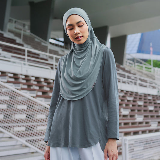 Athleisure Back Pleated Top in Bluegrey