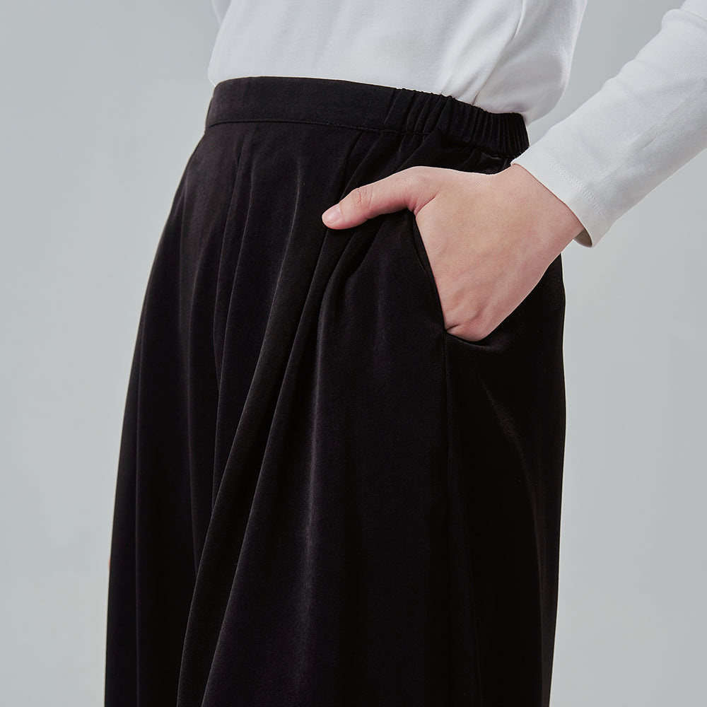 Satin Wide Pants in Black (Large)