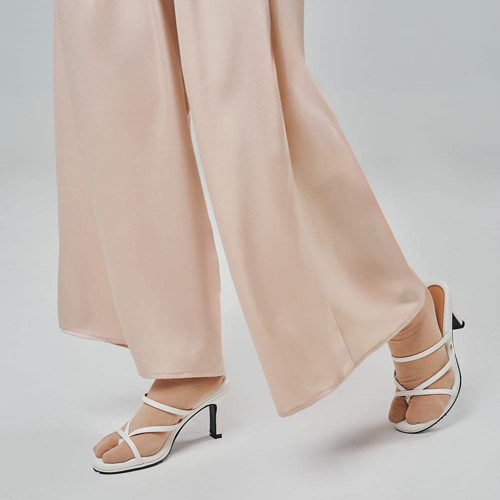 Satin Wide Pants in Latte (Large)