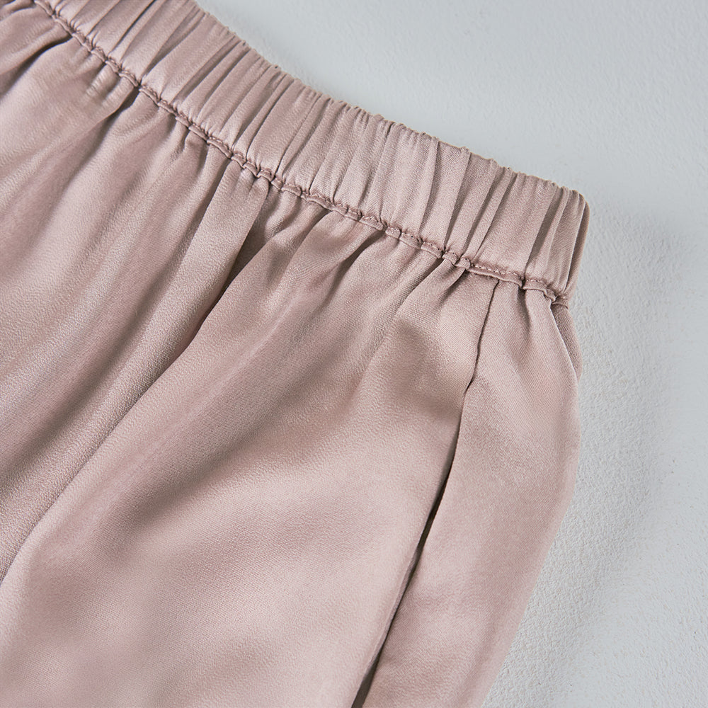 Satin Wide Pants in Pale Brown (Large)