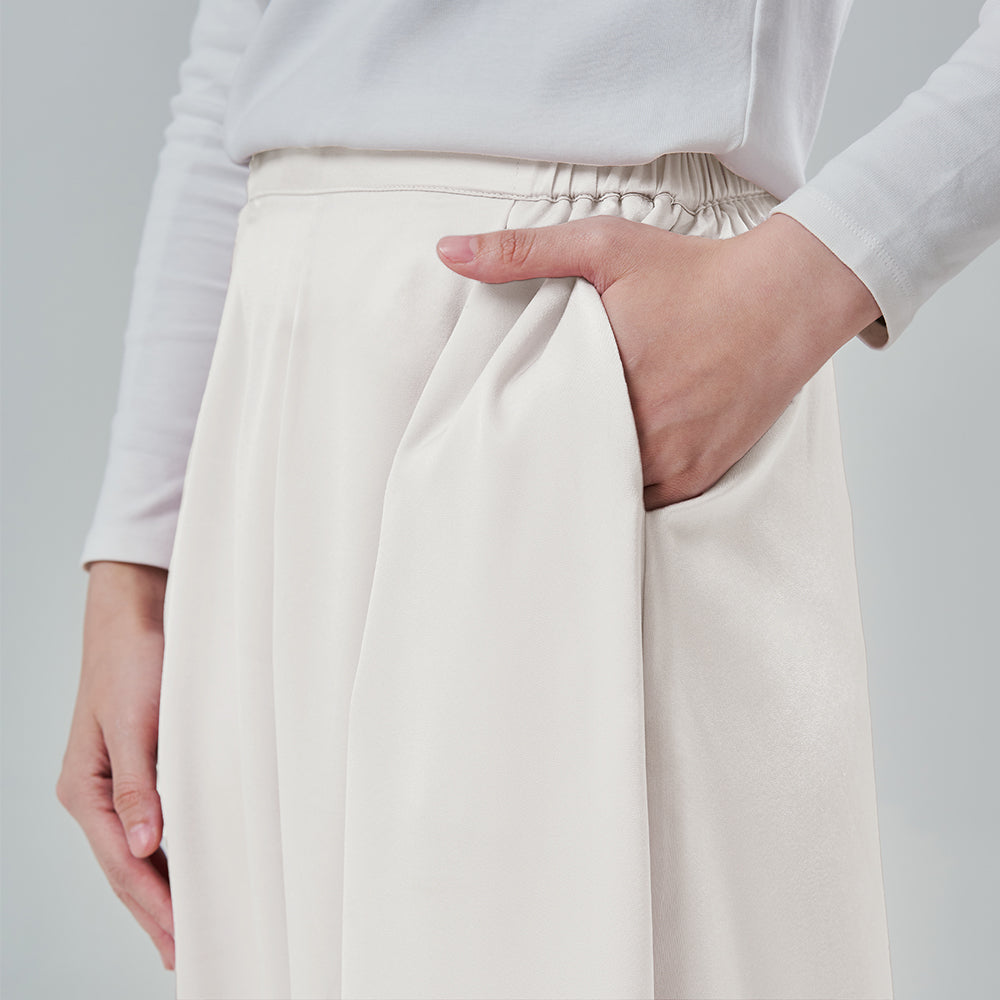 Satin Wide Pants in White (Large)